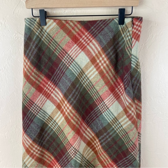 Willi Smith Wool Plaid A-line MIDI Skirt Made in Italy 10P Vintage Green Tan Red - Picture 2 of 9